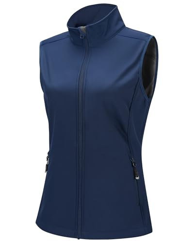 33,000ft Weste Damen Outdoor Leichte Softshell-Weste Ärmellose Jacke Winddichte Fleece Damenweste für Laufen Golf Wandern Blau 44