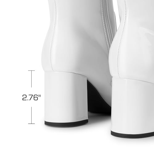 DREAM PAIRS Women's Gogo Boots Square Toe Side Zipper Chunky Heel Knee High Boots For Women,Size 8,White,DWUMKB2517