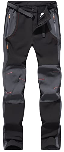 DAFENP Pantaloni Trekking Sci Uomo Invernali Pantaloni da Lavoro Termici Impermeabile Pantaloni Neve Softshell Montagna Escursionismo Caldo All'aperto MSKZ21035M-Black-L