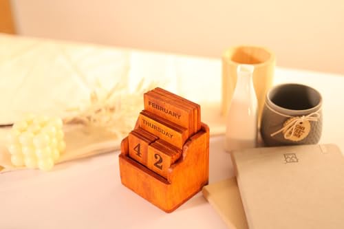 Image of Handmade Wooden Perpetual Desk Calendar | Vintage Wooden Table Calendar for Home & Office Decor (CALENDER 3)