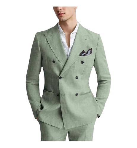 Men's Linen 2-Piece Suit - Slim Fit Double Breasted Tuxedo for Wedding & Formal Events