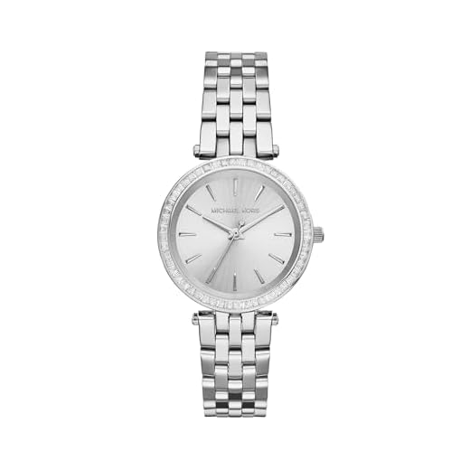 Michael Kors Reloj para mujer Mini Darci, movimiento de tres manecillas, caja de acero inoxidable plateado de 33 mm con correa de acero inoxidable, MK3364