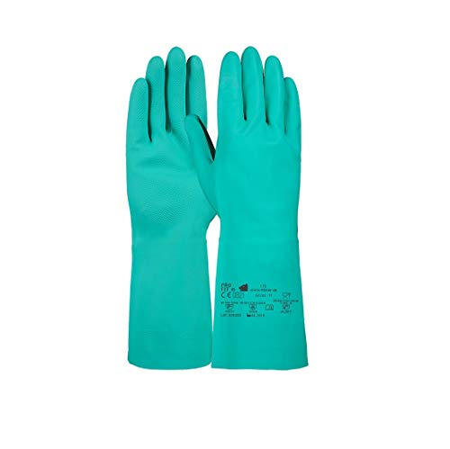 PRO FIT Nitril-Handschuh 175 - Chemikalienschutzhandschuhe, Haushaltshandschuhe mit Stulpen, Spülhandschuhe ohne Latex, Putzhandschuhe - 33cm, Grün, Gr. 9, 12 Paar Cover