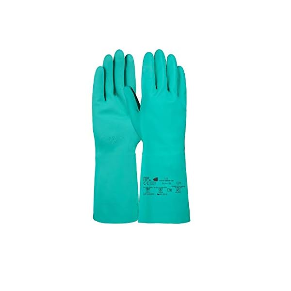 PRO FIT Nitril-Handschuh 175 â Chemikalienschutzhandschuhe, Haushaltshandschuhe mit Stulpen, SpÃ¼lhandschuhe ohne Latex, Putzhandschuhe - 33cm, GrÃ¼n, Gr. 9, 12 Paar