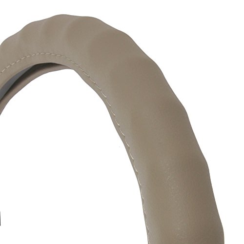 Image of Motor Trend Ergonomic Grip Steering Wheel Cover /Protector for Small Size Steering Wheels in Cars, SUVs, Boats (13.5-14.5 inch) (Genuine Leather (Beige))