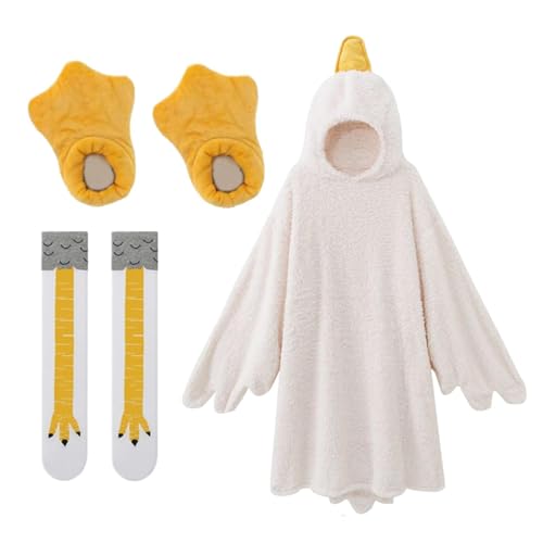 Goose Blanket Hoodie Onesie Wearable Hoodie Blanket With Shoes & Socks White Goose Duck Costume Pajamas For Kids Adults