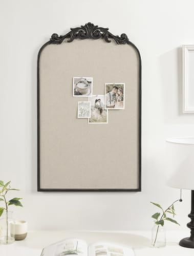 Kate and Laurel Arendahl Vintage Decorative Arched Pinboard; 19 x 31; Black; Framed Arch Ornate Bulletin Board for Unique Display; Organization; and Decor Options