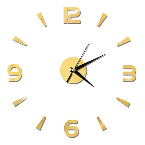 Yuehao Wanduhr, DIY Aufkleber Wanduhr Moderne rahmenlose 3D-Wanduhr Römische Zahlen Spiegelaufkleber Kunst Wanduhr Wohnkultur Bastelt große Uhr für Büro Wohnzimmer Schlafzimmer Coffee Shop(Gold) Cover