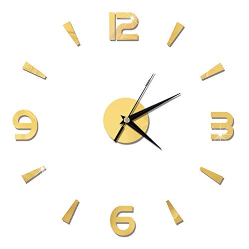 Yuehao Wall Clock, DIY Sticker Wall Clock Modern 3D Frameless Wall Clock Roman Numbers Mirror Stickers Art Wall Clock Home Decor Crafts Big Watch for Office Living Room Bedroom Coffee Shop(Gold)