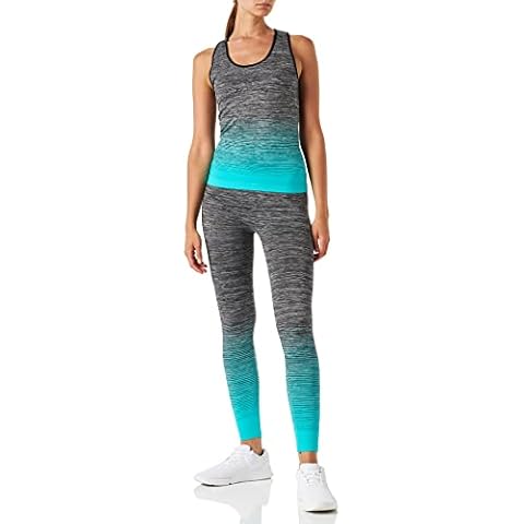 FM London womens Crop Top and Leggings Stretch-Fit Gym Wear Set, Turquoise, One Size (Manufacturer Size: 8-14) Cover