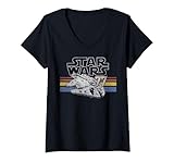 Womens Star Wars Retro Falcon Stripes V-Neck T-Shirt