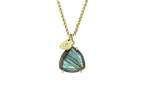 Collier de monogramme de nom en or et labradorite, le cadeau personnalisé idéal