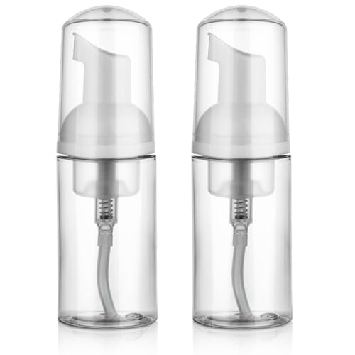 2 Pack Foam Pump Bottle Travel 30 ml/1 oz Mini Mousse Foam Soap Dispenser Small Size Empty Clear Plastic Foaming Soap Dispenser Refillable Pump Containers for Face Wash Lash Shampoo Skin Care