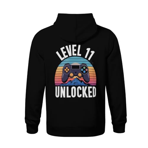 Kids Cool Level 11 Unlocked Funny Video Gamer 11th Birthday Gift Boys Girls Lightweight Kangaroo Pocket Fleece Hoodies3