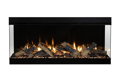 LumaForest 48-3 Sided Glass, Mirrored Back Electric Fireplace, Split logs, Remote, Realistic Flame, Multiple Flame Settings, and Mobile app