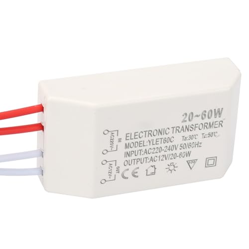 LICAEVEY Transformador Electrónico, Convertidor de Voltaje de CA de 220 V a 12 V con Atenuación Inteligente, Controlador de Fuente de Alimentación de 20-60 W para Bombillas Halógenas G4, Diseño