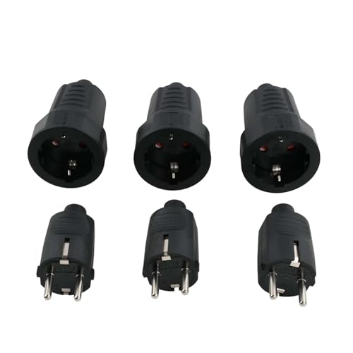 3 Sets Prise Male et Prise Femelle, 250V/16A, 3680W, IP44, 2 Pôles, Fiche Electrique Etanche avec Contact de Protection PVC, Décharge Traction, Fiche...