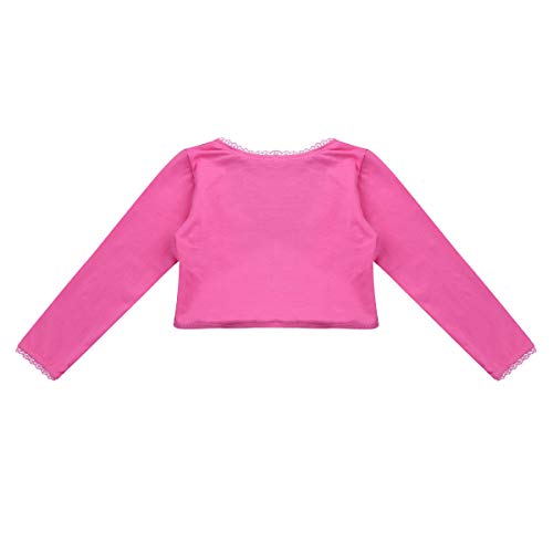 Kids Girls Basic Knit Wrap Top Floral Lace Hem Front Knot Ballet Dance Sports Cardigan Sweaters4