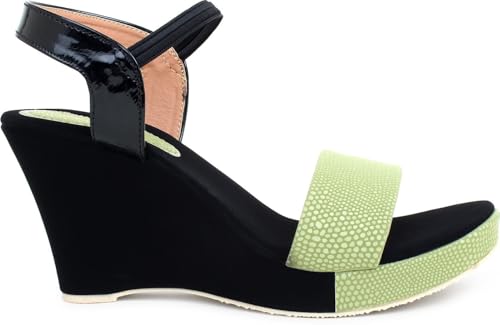 Image of Action Women's Suede Wedge Sandals| Black and Mint| Ankle Strap| Heel Aqua