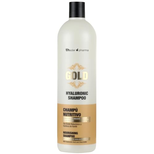 Thader Pharma Champú Nutritivo con Ácido Hialurónico y Manteca de Karité Hyaluronic Gold para Cabellos Teñidos o con Mechas, 1000 ml