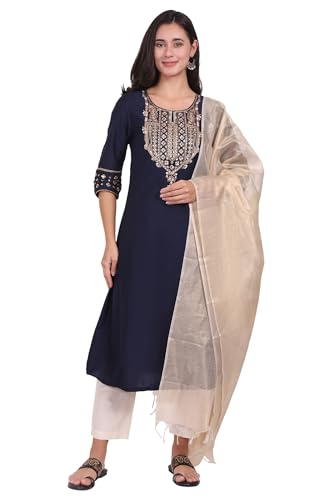 Ensemble kurta et pantalon droit W for Woman bleu foncé XL avec dupatta brodé