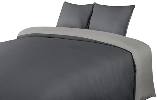 Image of Utopia Bedding Duvet Cover 220x240 Set - Microfiber Comforter Cover 240x220 cm + 2 Pillowcases 65x65 cm - Dark Gray /Light Gray