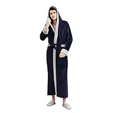 LJEiN Bademäntel Herren Langärmlige Bademäntel Weich Winter Offene Farbblock Weite mit Gürte Nachthemd Herren Mode mit Kapuze Loungewear Polyester Marine10