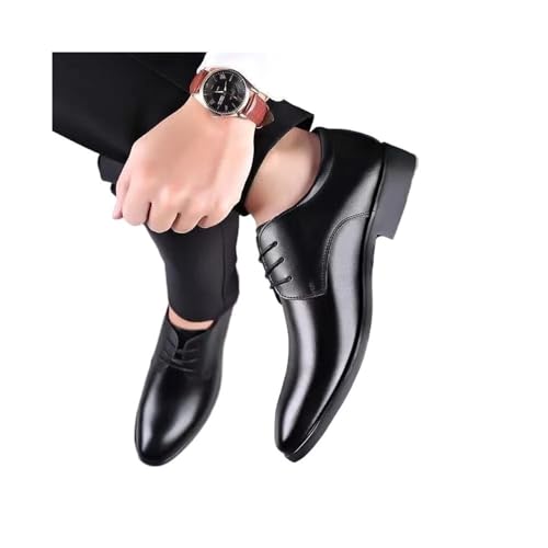Business Trend Pointed Toe Leather Shoes for Men All-Match Youth Korean Style Height-Enhancing Wedding Shoes Oxfords(Black,8)4