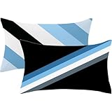Kopfkissenbezug 50x75 cm Rechteck Kissenbezüge Blau, Kissenbezug 50 x 75 2er Set Leinen Sofakissen Groß Dekokissen Streifen Doppelseitige Druck Kissenhülle Herbst Deko Wohnzimmer Sofa Geschenke,367-j