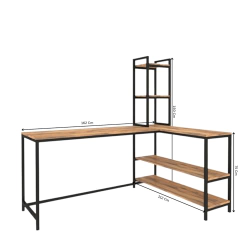 Image of Amazon Brand - Solimo L Shaped Study Table for Students and Adults /Computer Table for Home-Office /Gaming Table /Computer Desk for Corner - Wood & Metal (English-Forest Dark & Black, DIY Installation)