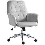 Vinsetto Office Desk Chair, Velvet-Feel Fabric Vanity Chair with Height Adjustable, Armrest, Swivel Chair for Home, Light Grey