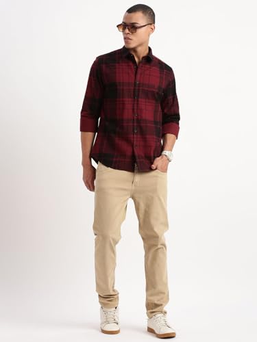 Image of SHOWOFFFF Men Check Print Casual Shirt | Spread Collar Full Sleeves Cotton Shirt for Mens | Slim Fit Regular Length Shirt for Men's