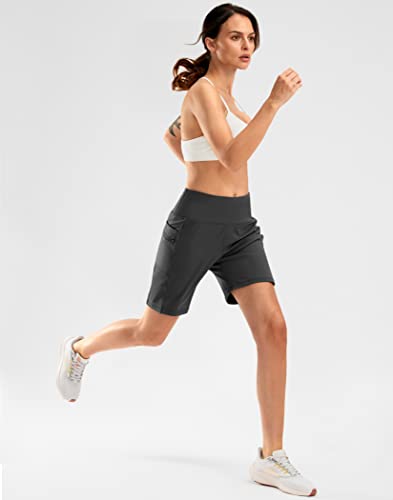 Women's High Waisted 9" Bermuda Shorts With Zipper Pockets Athletic Workout Long Shorts For Women Knee Length(Dark Grey,S) #TOP5