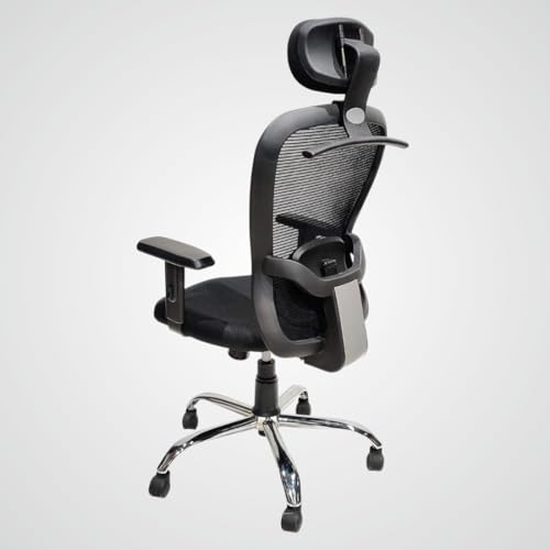 Image of Ergonomic Office Chair with Headrest, Mesh Back, Adjustable Arms, Chrome Base, Black