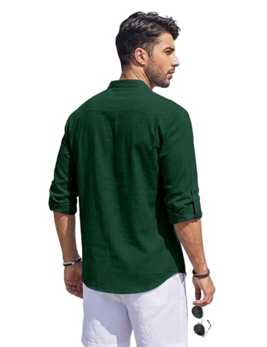 Image of Men's Cotton Blend Combo Short Kurta with Mandarin Collar Neck Full Sleeves Solid Pattern Curved Hemline Regular Fit and Standard Length (Pack of 3)