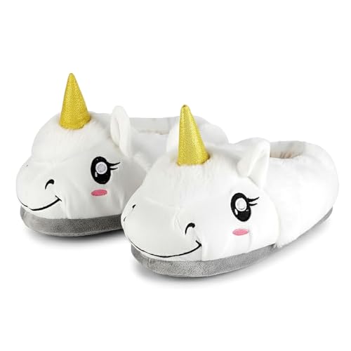 CoolChange Chaussons licorne mignons en peluche avec cornes à paillettes | Couleur: blanc