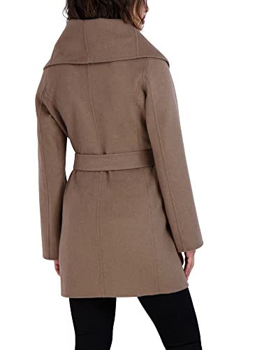 Image of TAHARI Womens Double-faced Luxury Soft Wool Blend Peacoat Removable Belt Wool Coat Oversized Collar