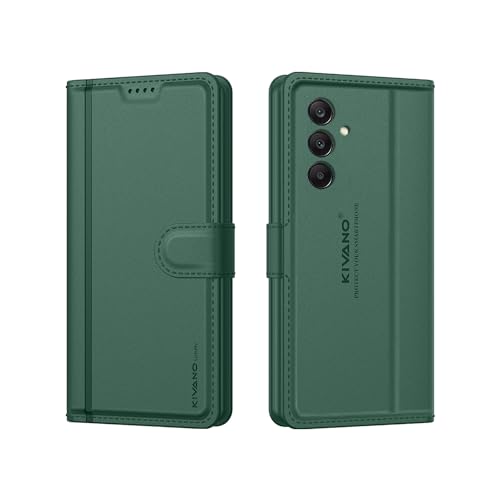 Image of KIVANO LUXE Compatible for Samsung Galaxy F15 5G / Samsung Galaxy M15 5G Luxury Handmade Leather Magnetic Flip Folio Case | Card Holder & Kickstand | Slim Protective Cover | Unisex - Green