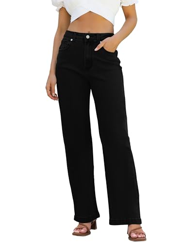 ETTELO Womens Jeans High Waisted Straight Leg Loose Stretchy Lightweight Tummy Control Trendy Jeans for Women 2025 Black