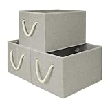 StorageWorks Cotton Storage Bins with Cotton Rope Handles, Closet Bin, Rectangle, Gray, 3-Pack, Jumbo