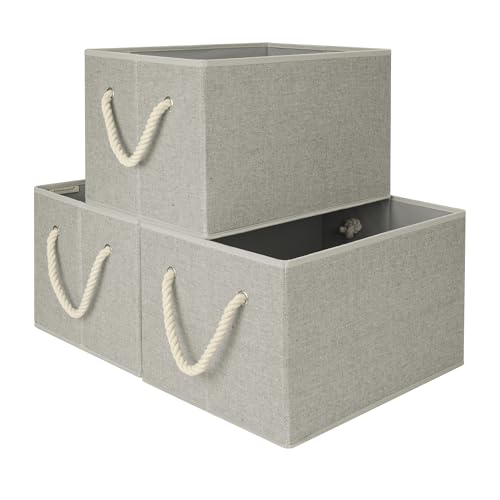 StorageWorks Storage Baskets for Shelves, Foldable Fabric Closet Storage Bins with Handles, Fabric Storage Bins Clothes Organizer, Gray, 3-Pack, Extra Large