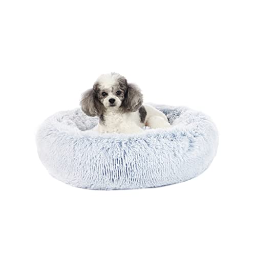 Image of Bedfolks Calming Donut Dog Bed, 23 Inches Round Fluffy Dog Beds for Small Dogs, Machine Washable Anti-Anxiety Plush Puppy Bed（Light Blue, Small）