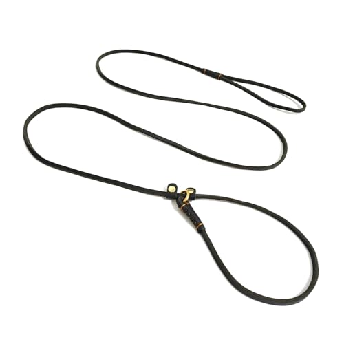 LWBMG Guinzaglio per cani in vera pelle, sottile e leggero, regolabile, guinzaglio per cani di piccola taglia, 1,7 x 0,5 cm, nero