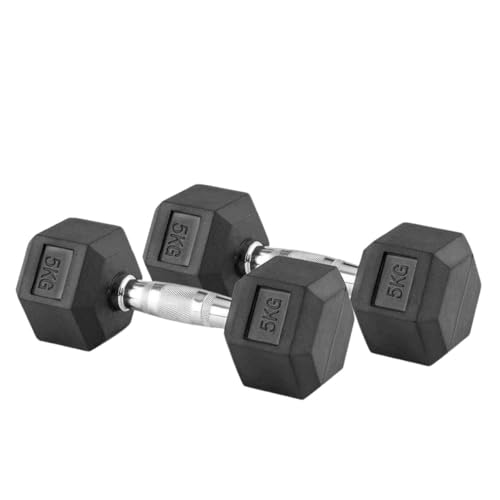 Image of Set Of 2 Rubber Professional Hexa Dumbbells | Fixed Weight Dumbbell | Dumbbells Set For Home Gym & Gym Training | Gym Equipment Dumbbells Set | Durable Dumbbell Set (5 Kg)