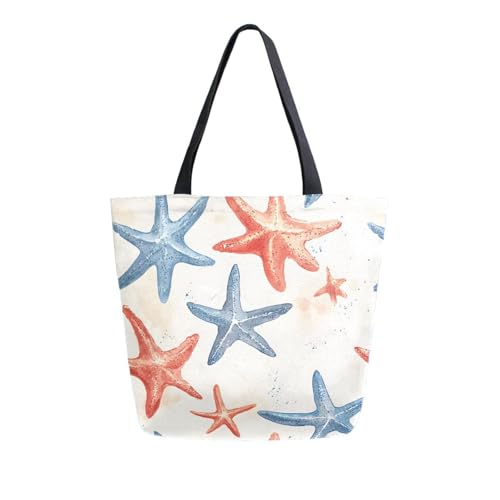 Extra Large Shoulder Tote Bag for Beach Travel Weekender Gym Retro Coral Blue Starfish Reusable Grocery Canvas Shopping Bag2