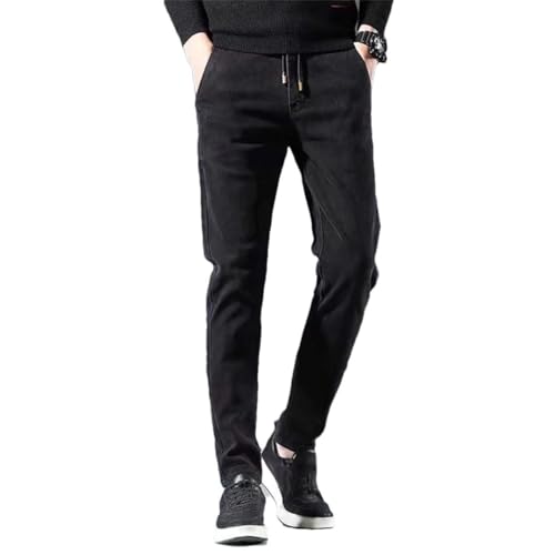 Men's Thicken Narrow Leg Trousers Solid Denim Daily Slim Fit Office Socialite Jeans Pants