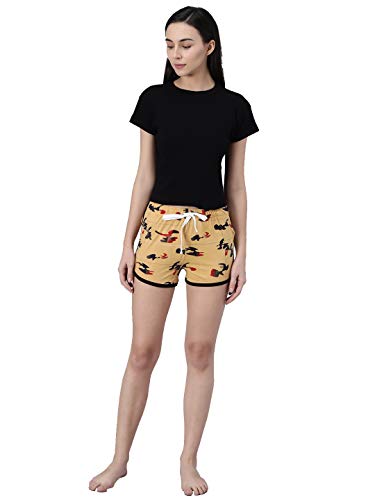 Image of KOTTY Yellow Printed Women Night Shorts (Yellow-32)
