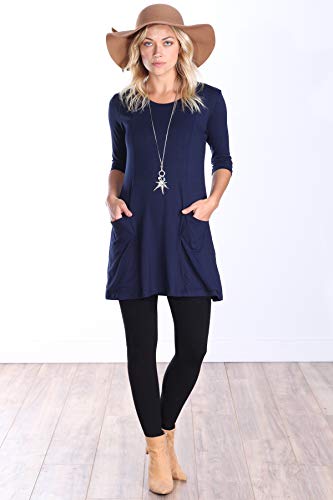 Popana Womens 3/4 Sleeve Tunic Top With Pockets For Leggings Made In Usa X-Large Navy #TOP2