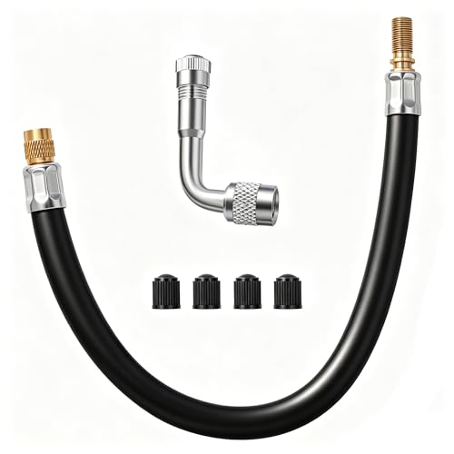 Image of 12 inch Tire Valve Extension, Tire Valve Stem Extension with 90 Degree Valve Extender for Car Truck Motorhome Trailer RV