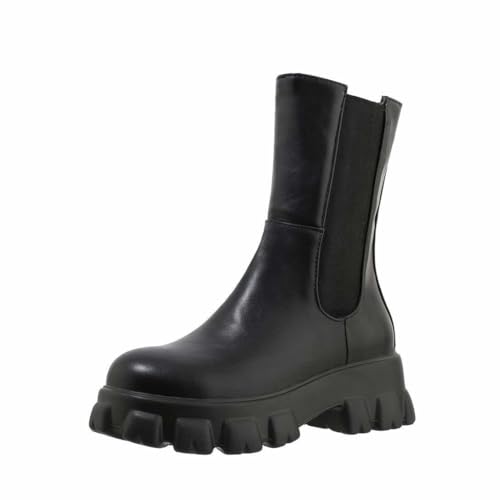 Alsoloveu Women Chelsea Ankle Platform Boots Mid Calf Chunky Heel Booties with Zip Size 7 M US,Black